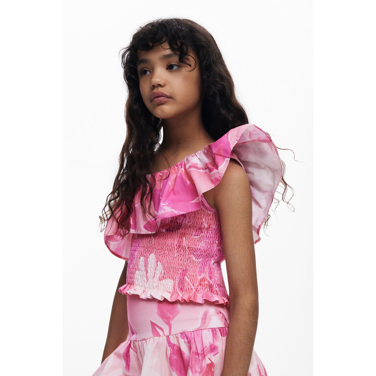 Jupe fleurs mini peplum rouge, DESIGUAL