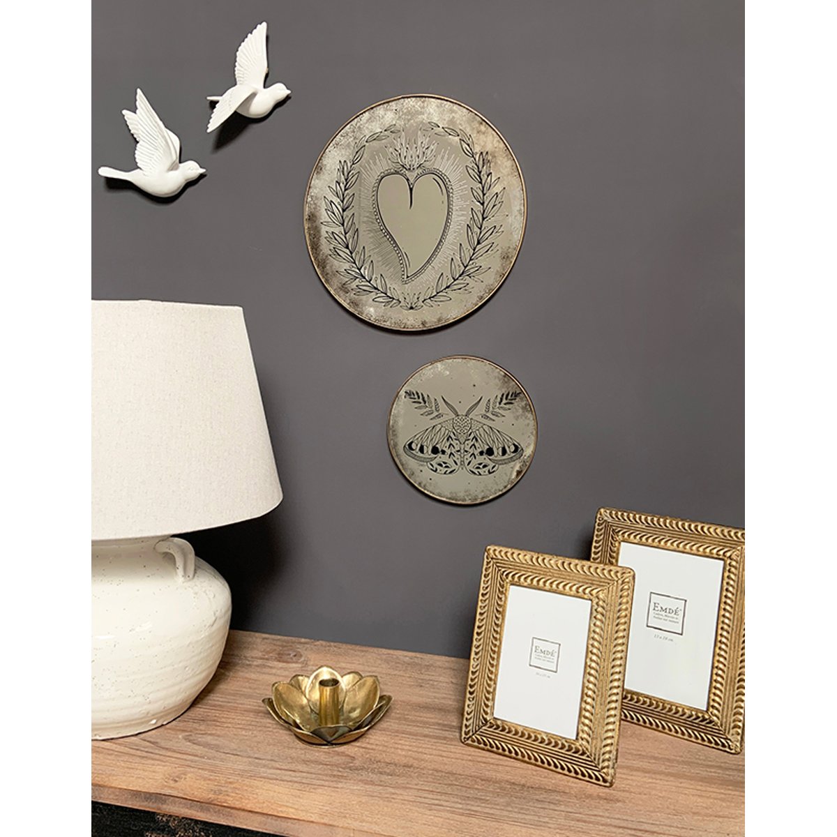Déco murale miroir imprimé papillon 20cm or, EMDE