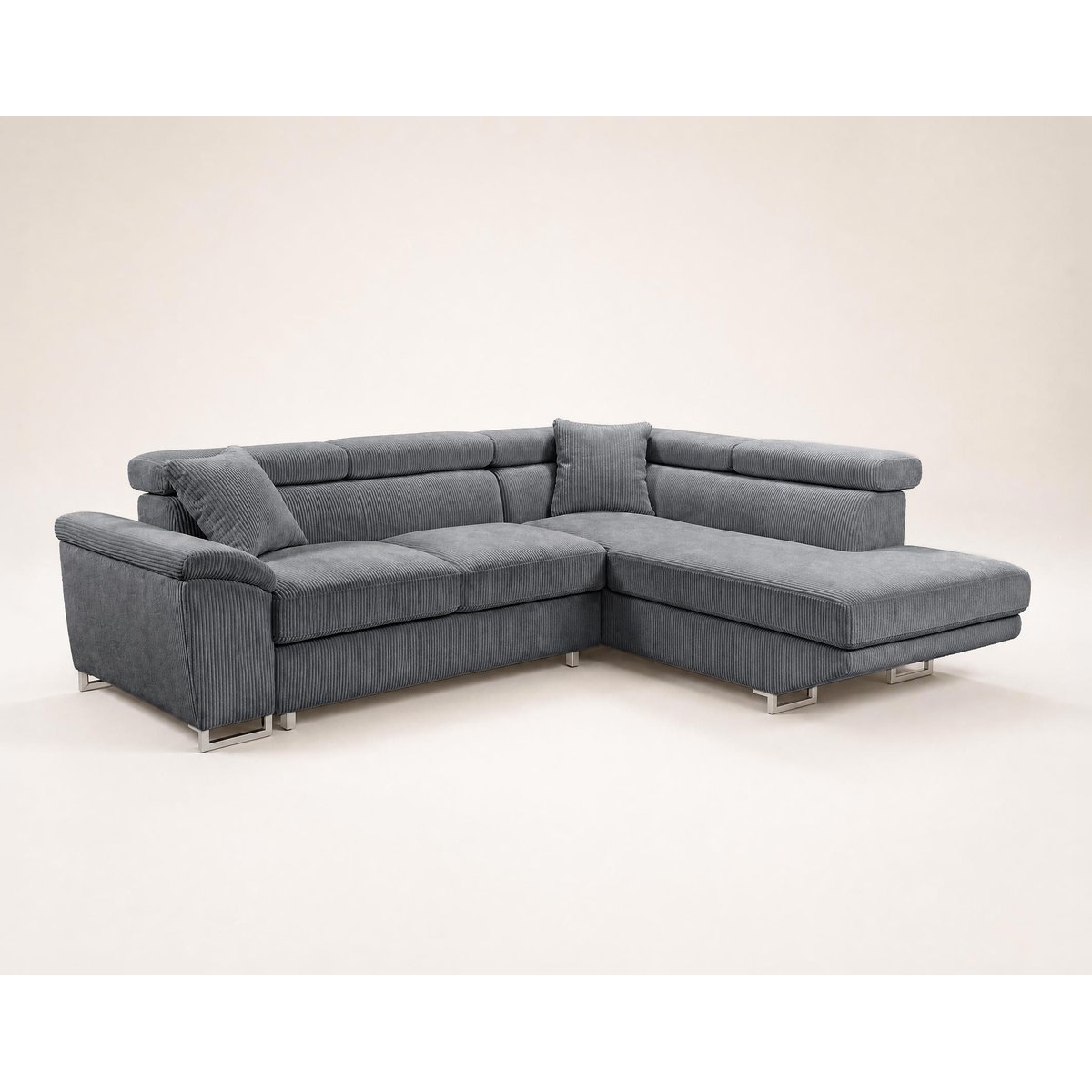 Canapé d'angle droit 5 places convertible, BAOJI gris, BEST MOBILIER