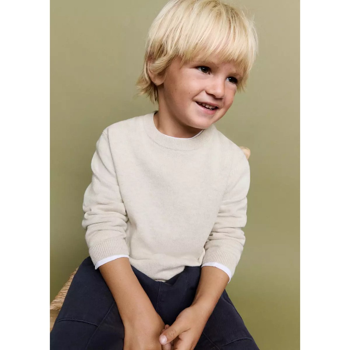 Pull-over maille fine coton beige, MANGO BABY