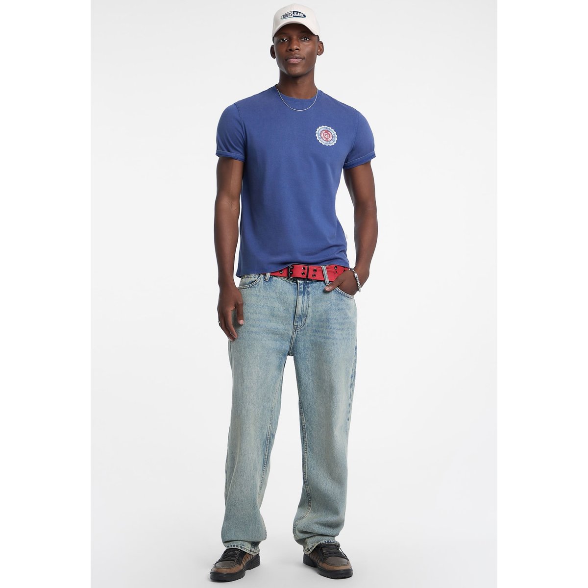 T-Shirt Slim Logo Dans Le Dos bleu, GUESS JEANS