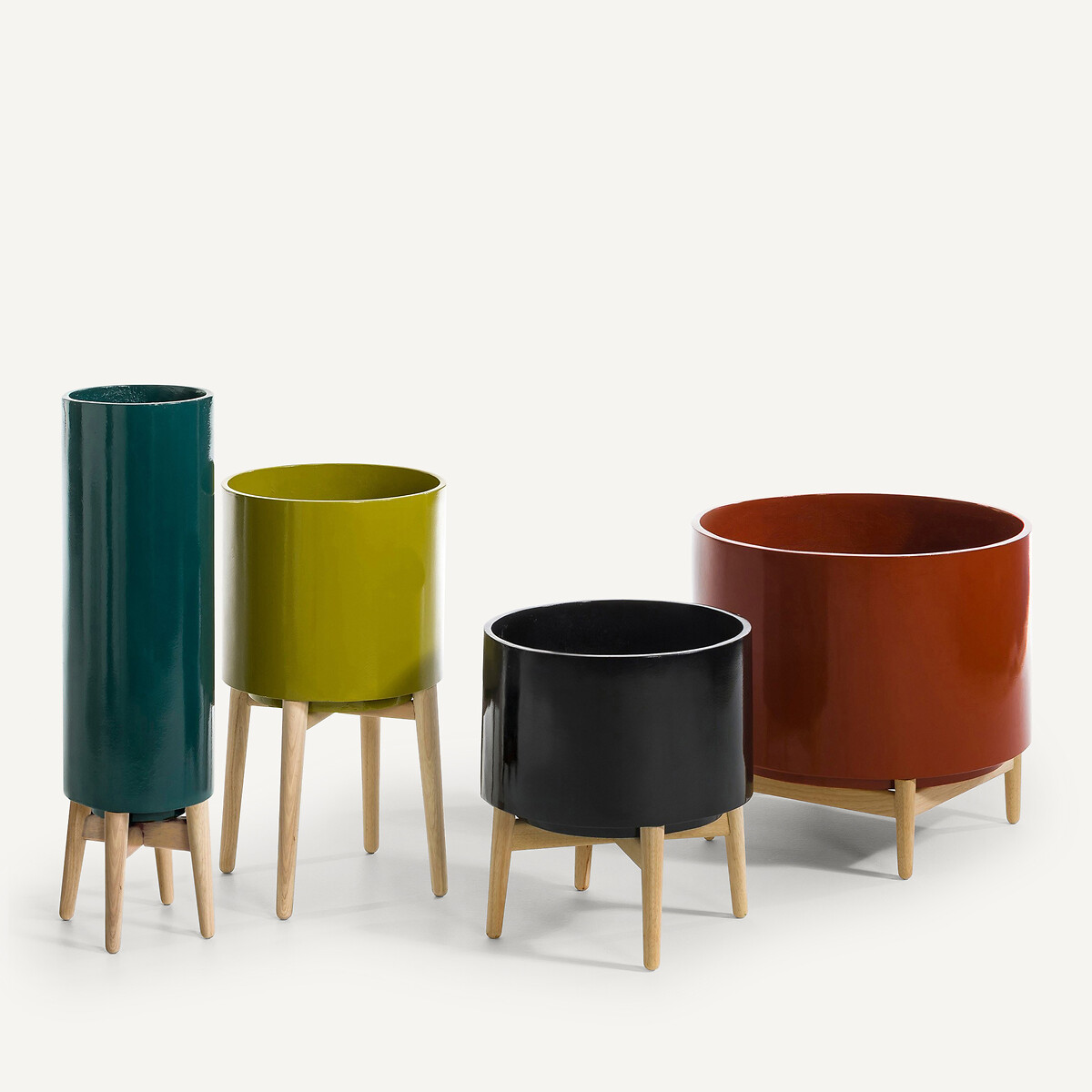 Florian Flower Pot with Wooden Feet, H42cm black, AM.PM