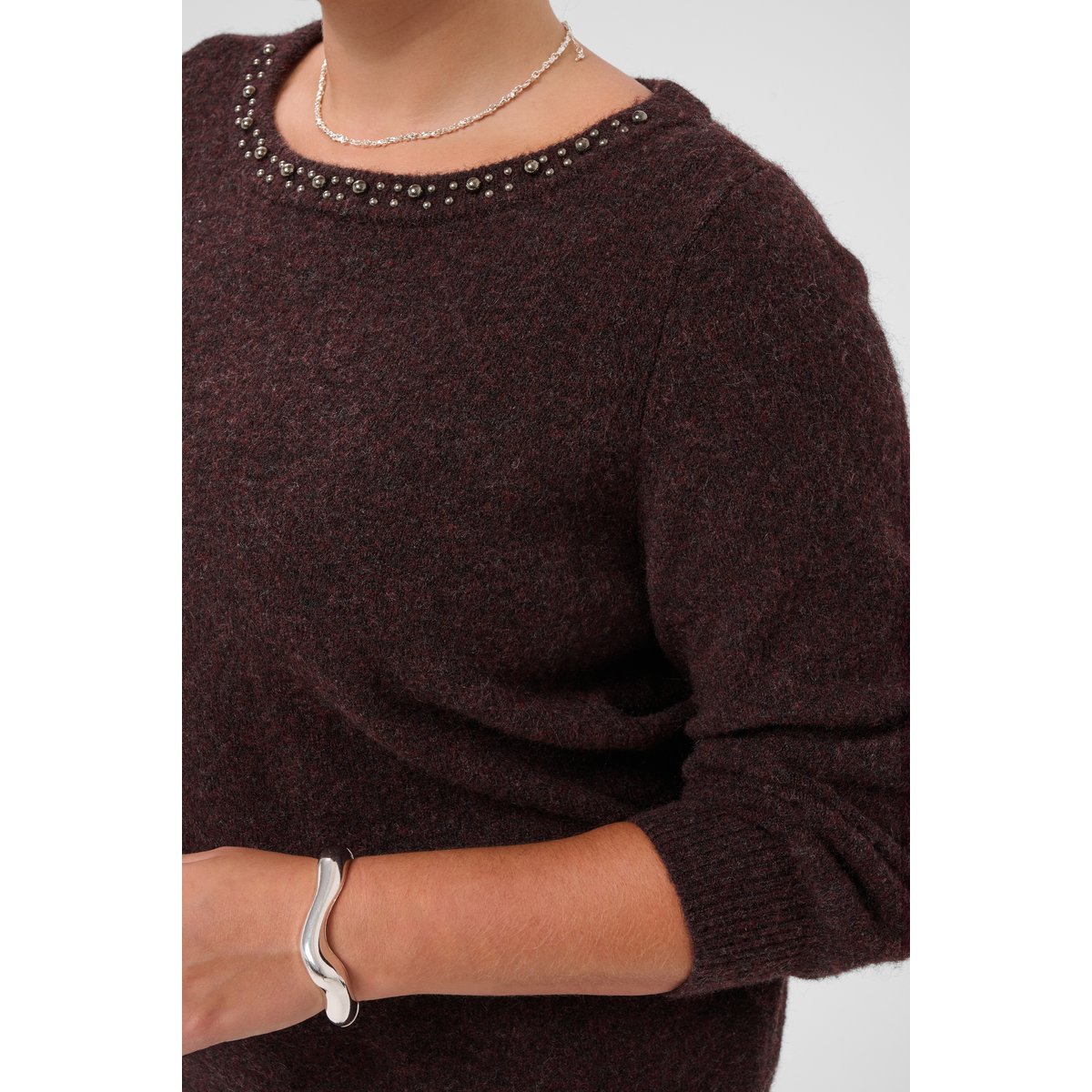 Pullover tricoté marron fudge melange, KAFFE CURVE