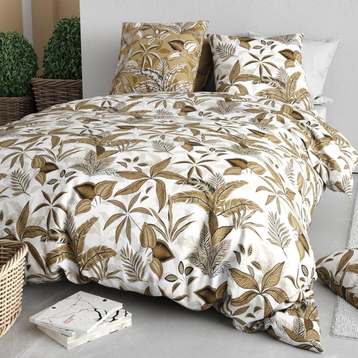 Housse de couette 100% coton 57 fils + 2 taies d’oreiller vert, DECORATIE