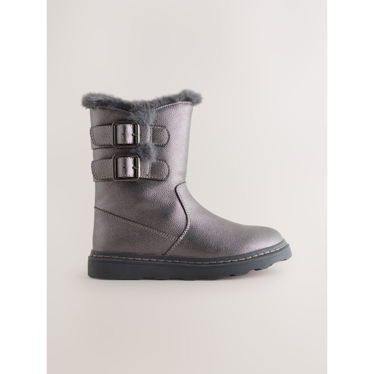 Bottines à boucle doublées de imitation fourrure gris étain, NEXT