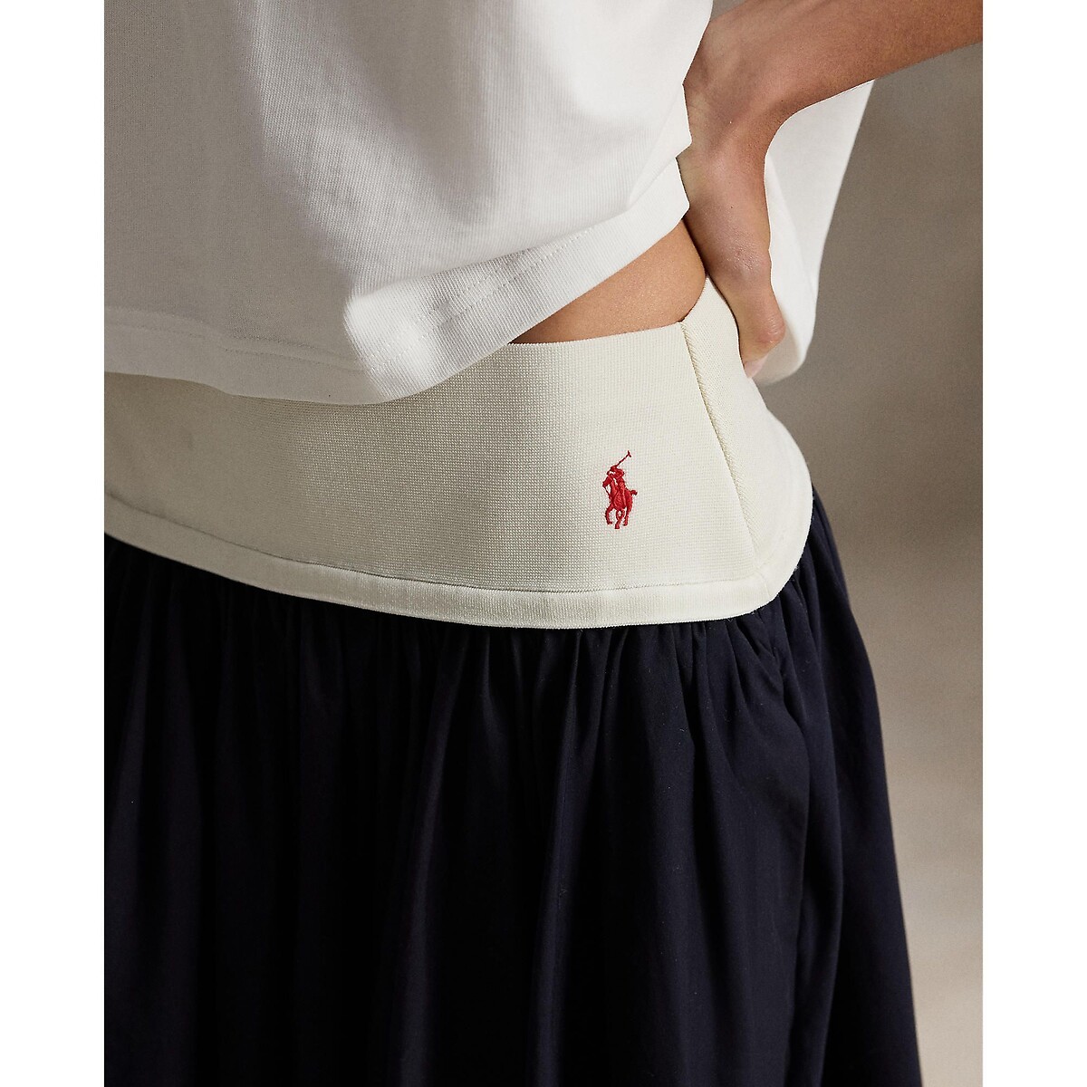 Falda larga evasé con cintura elástica azul marino, POLO RALPH LAUREN