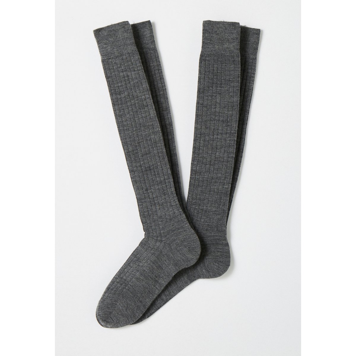 Lot de 2 de mi-bas laine mérinos côte derby lot gris, DAMART