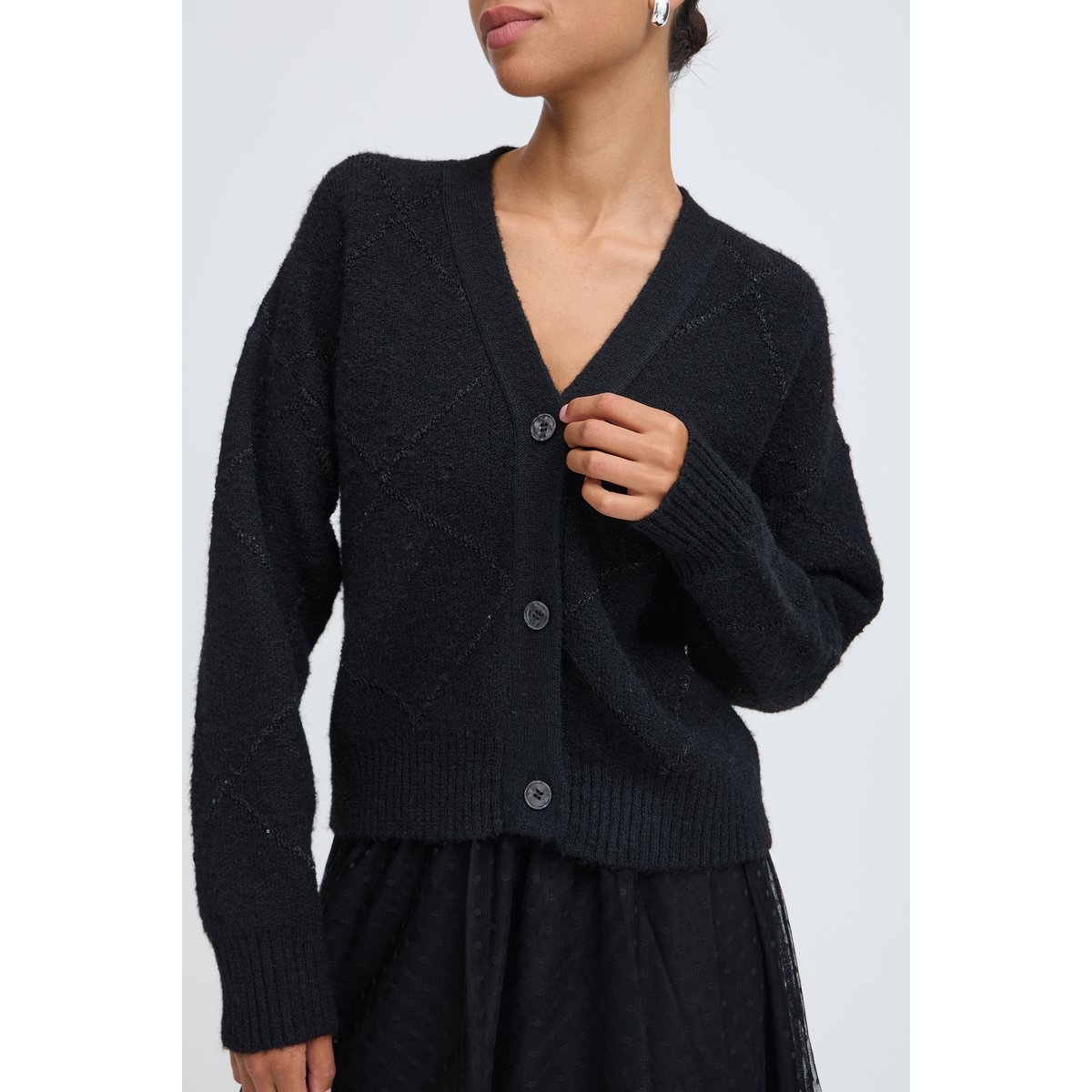 Cardigan manches longues noir meteorite, B.YOUNG