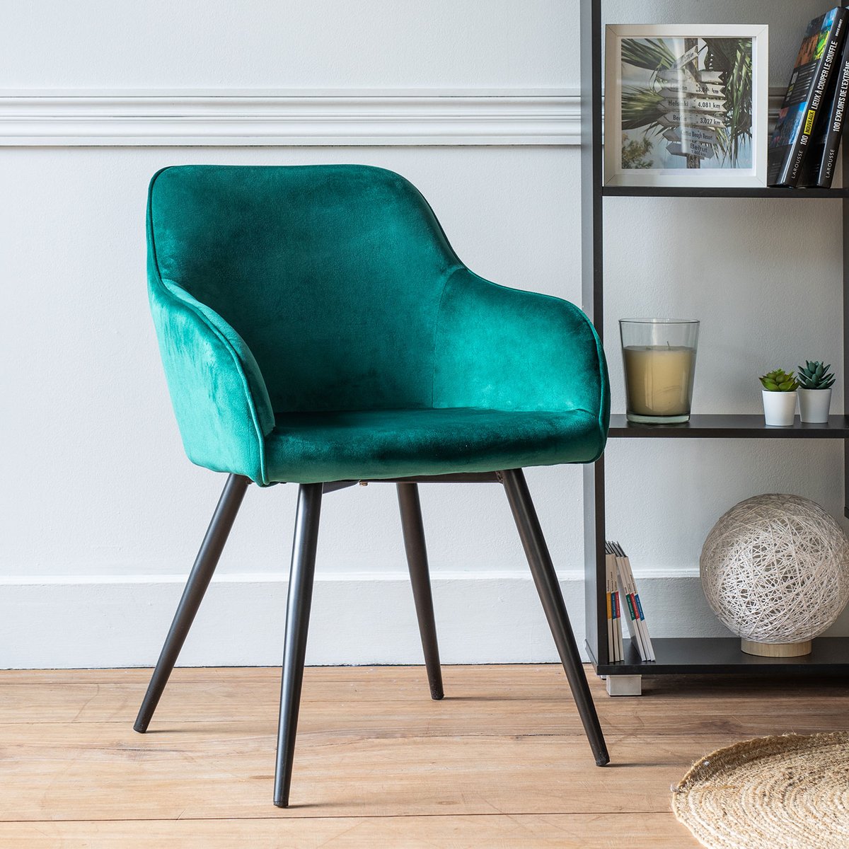 Chaise vintage velours, GISELE vert, noir, HAPPY GARDEN
