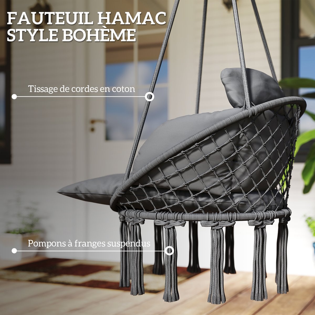 Fauteuil hamac Acier Crème gris, OUTSUNNY