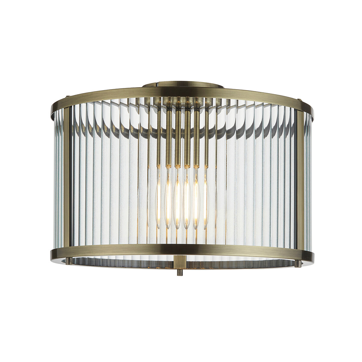 Risto Ribbed Glass Flush Ceiling Light aged brass, SO'HOME