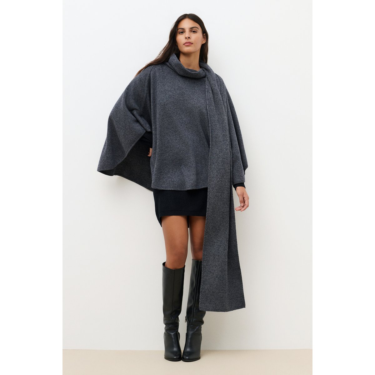Poncho ample col roulé HICHARPA gris, CAROLL