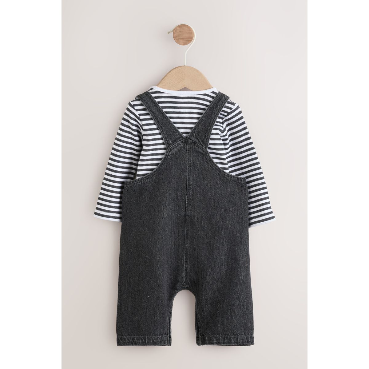 Ensemble bébé body et salopette en jean gris anthracite, NEXT