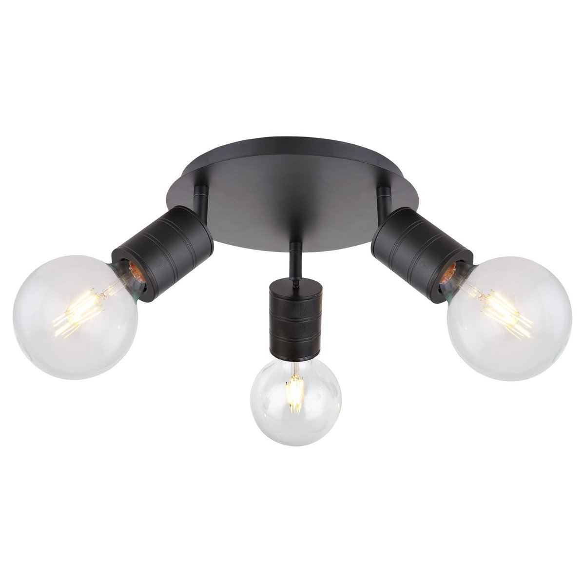 Plafonnier rond 3 ampoules en métal design industriel HERMINE noir, GLOBO LIGHTING