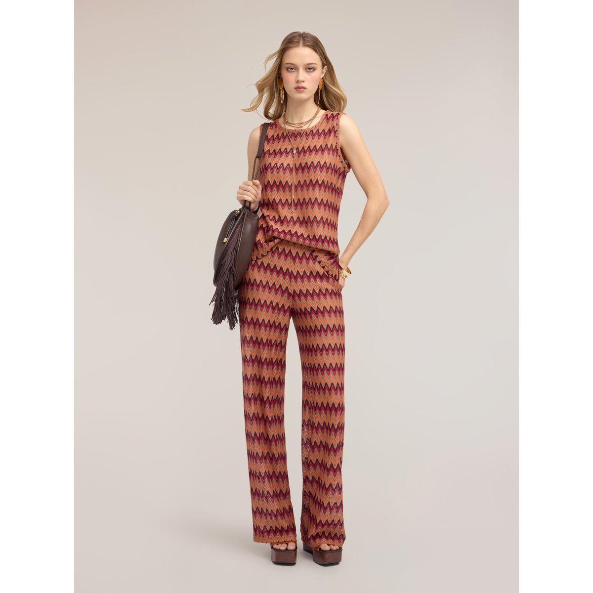 Pantalon palazzo chevron orange soleil, MOTIVI
