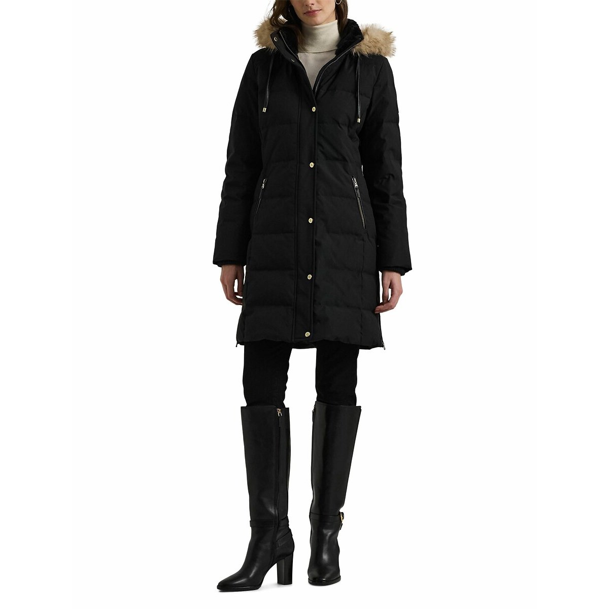 Doudoune mi-longue à capuche noir, LAUREN RALPH LAUREN