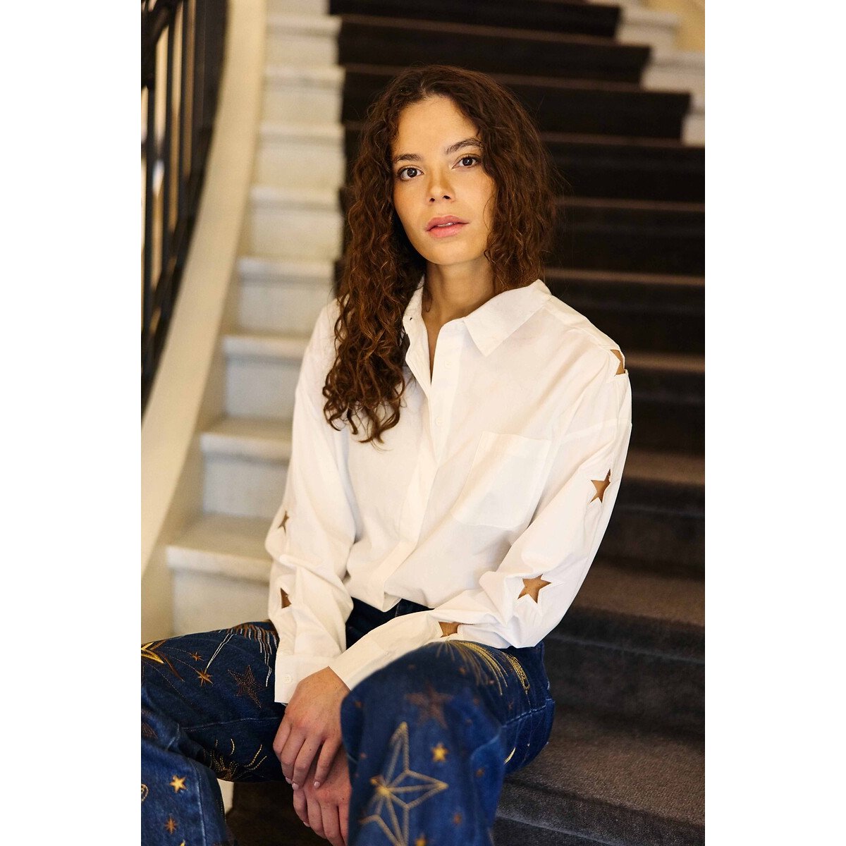 Chemise manches longues à étoiles ajourées, CHELSY ecru, LA PETITE ETOILE