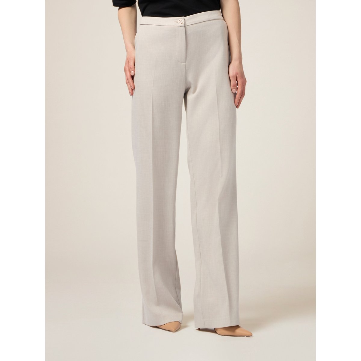 Pantalon palazzo en tissu fluide beige, OLTRE