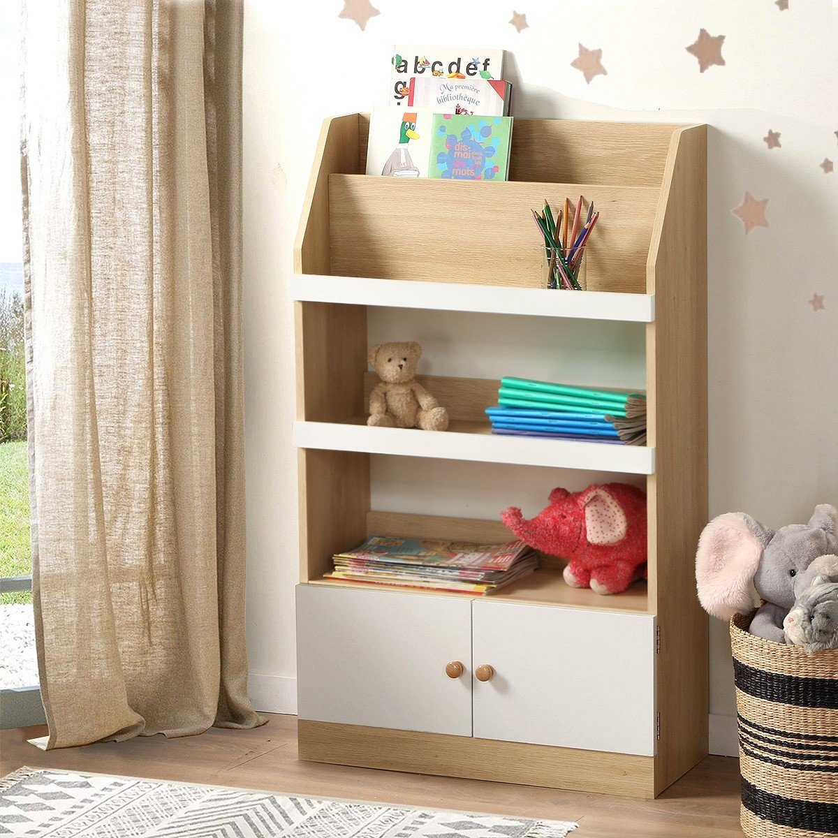 Etagère de rangement enfant H106 cm bois clair, CALICOSY