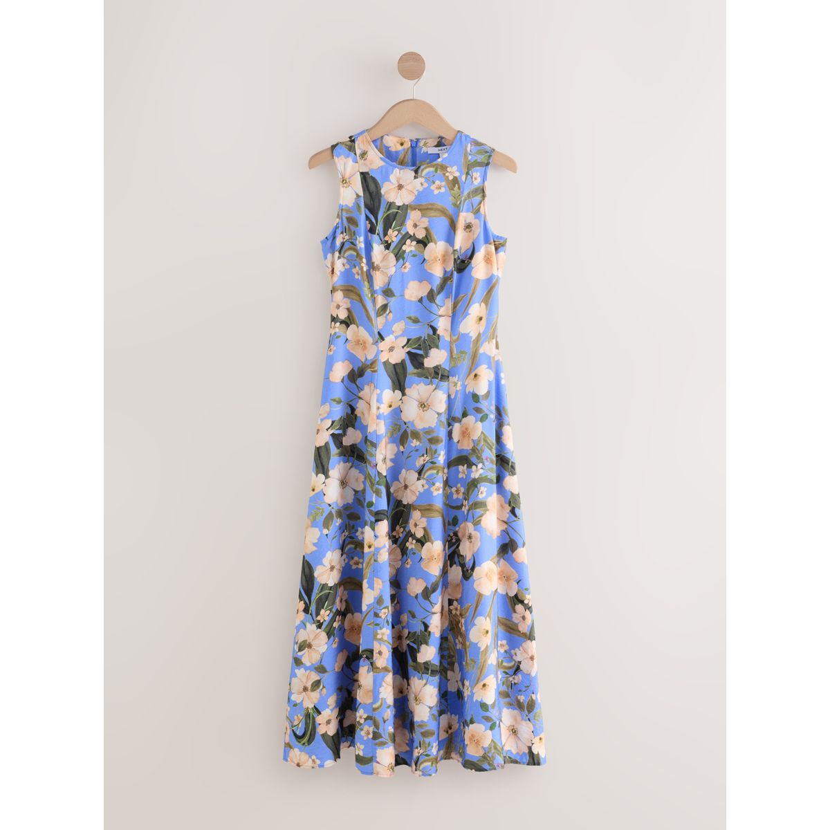 Robe longue droite trapèze sans manches imprimé floral bleu, NEXT