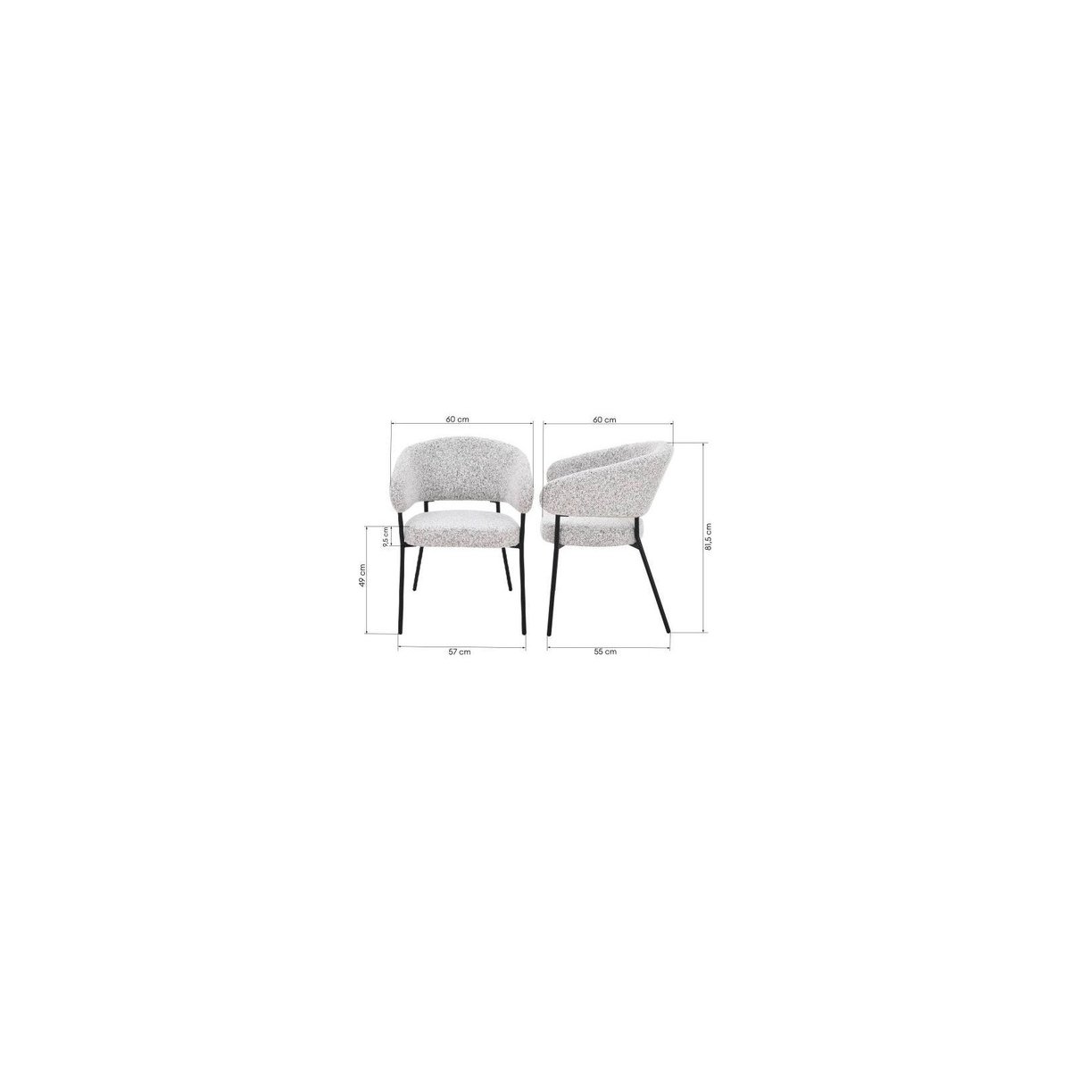 Chaise rembourrée en tissu, Fait main beige chiné avec accents blanc et noir, RECOLLECTION
