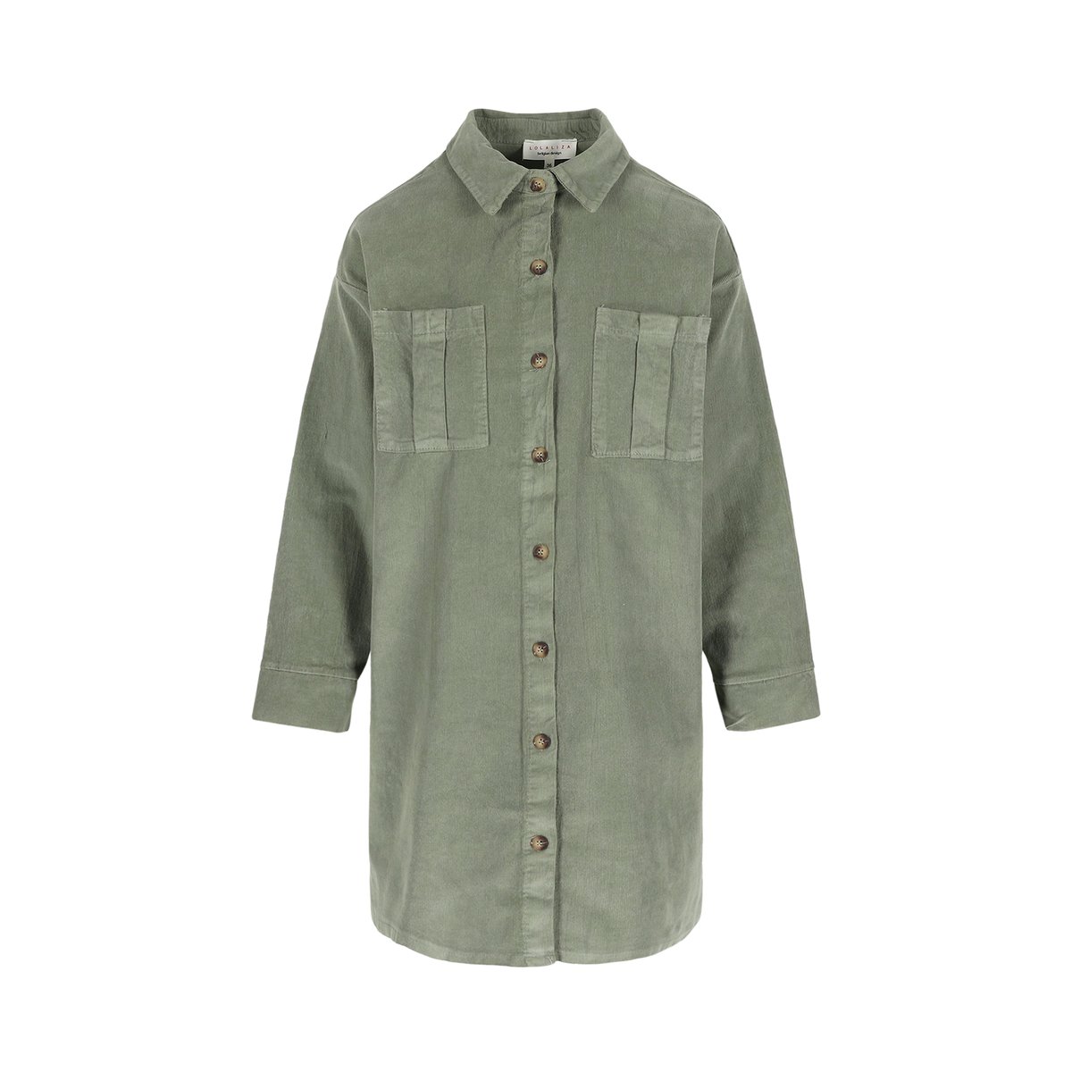 Robe chemise courte en velours khaki, LOLALIZA