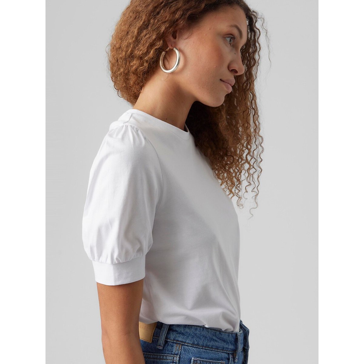 T-shirt, col rond, manches courtes, forme ballon blanc, VERO MODA