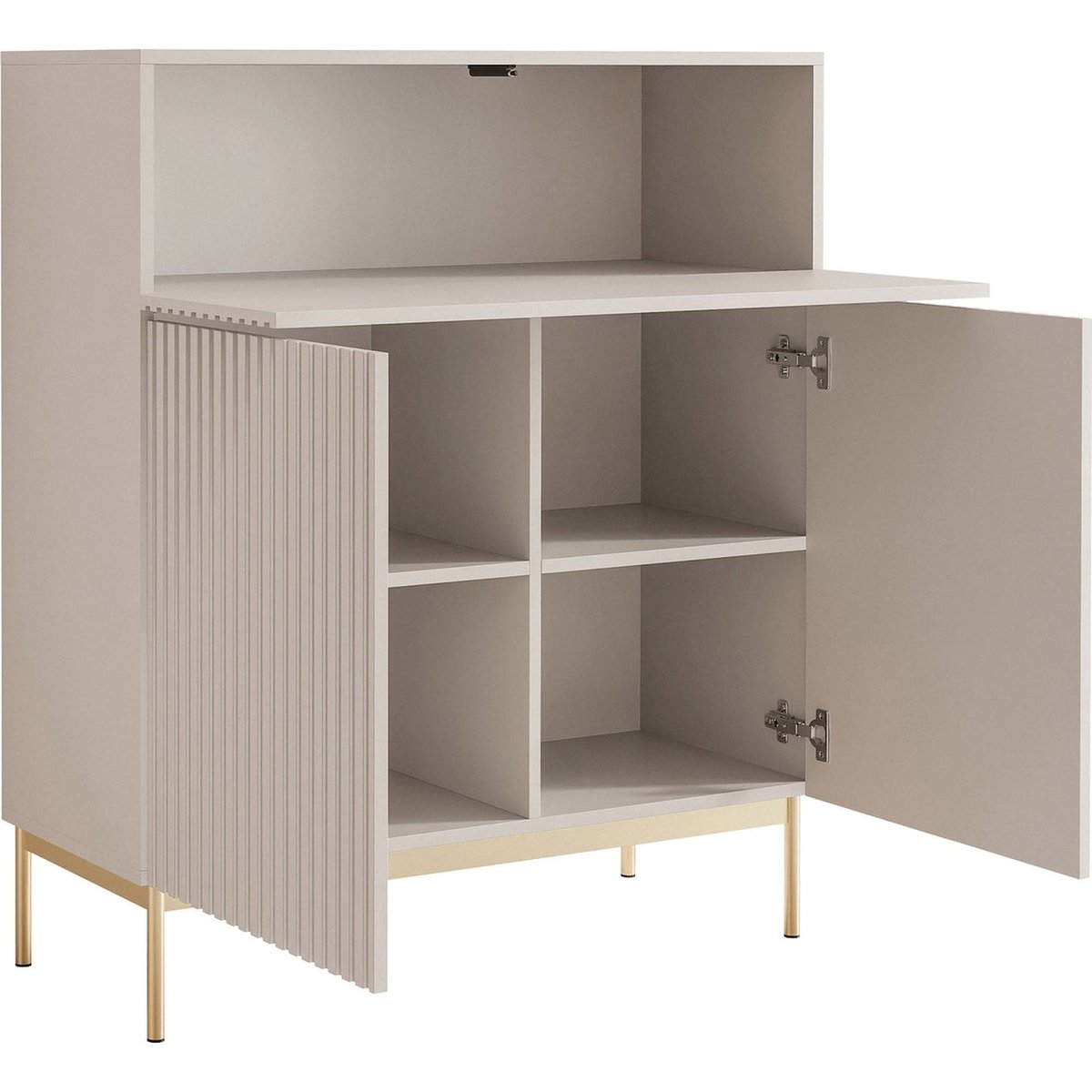 Commode haute rainurée LINEARIS avec éclairage LED cachemire et doré, RECOLLECTION