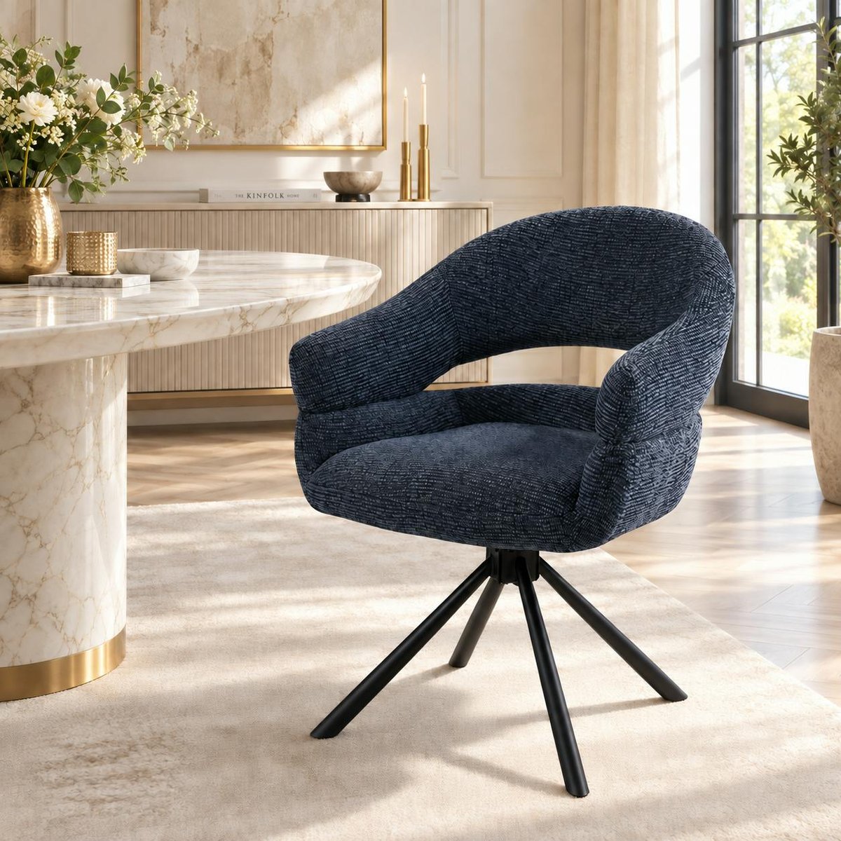 Fauteuil de table pivotant à dos ouvert (lot de 2) IENA bleu, PIER IMPORT