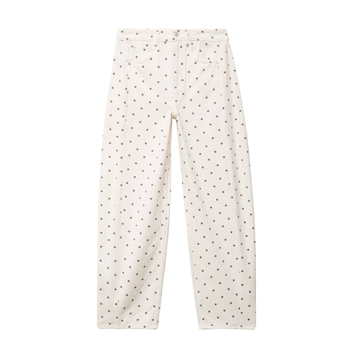 Jeans barrel taille haute bas resserré ecru, BONOBO