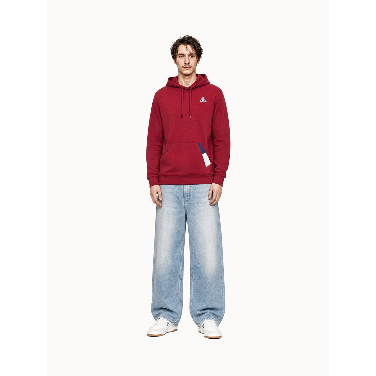 Sweat à capuche tricolore rouge, LE COQ SPORTIF