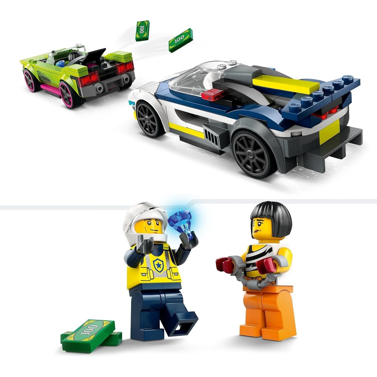 LEGO City - Course-poursuite entre la voiture de police et la super voiture - 60415 multicolore, LEGO