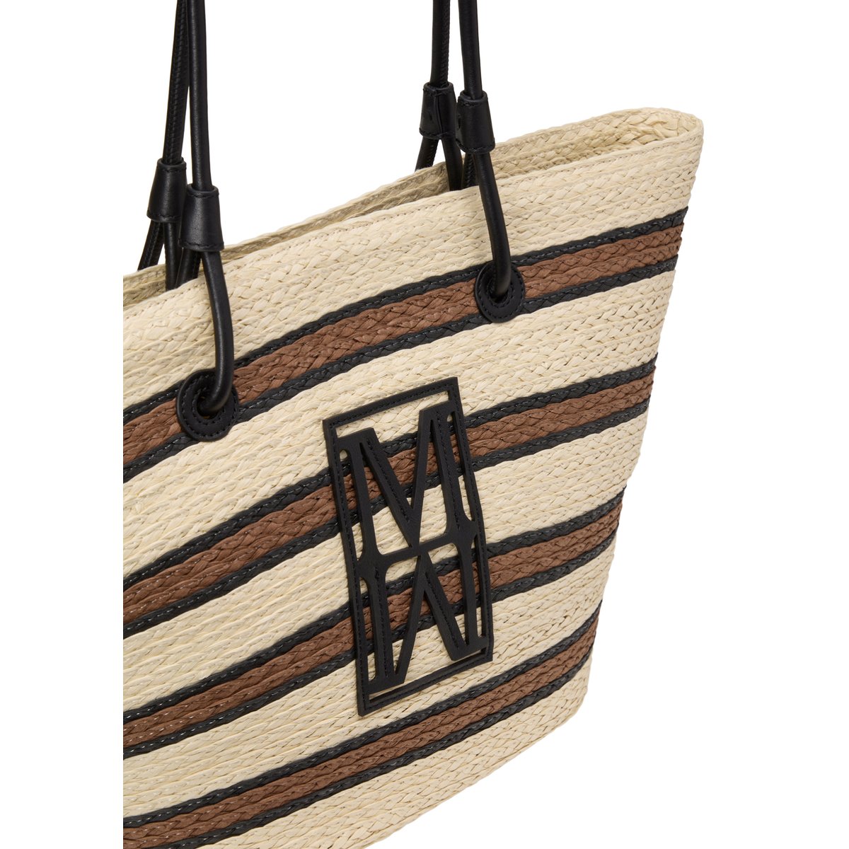 Shopper en raphia large avec détails élégants en cuir véritable marron clair, MARC O'POLO
