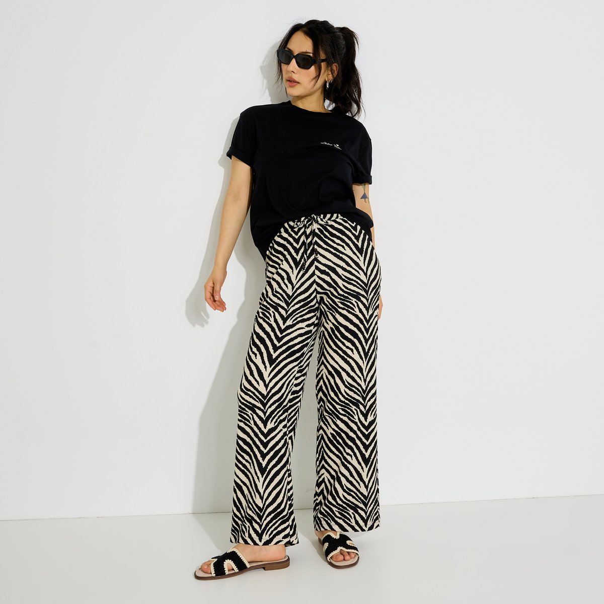 Pantalon fluide imprimé zébré noir, GRAIN DE MALICE