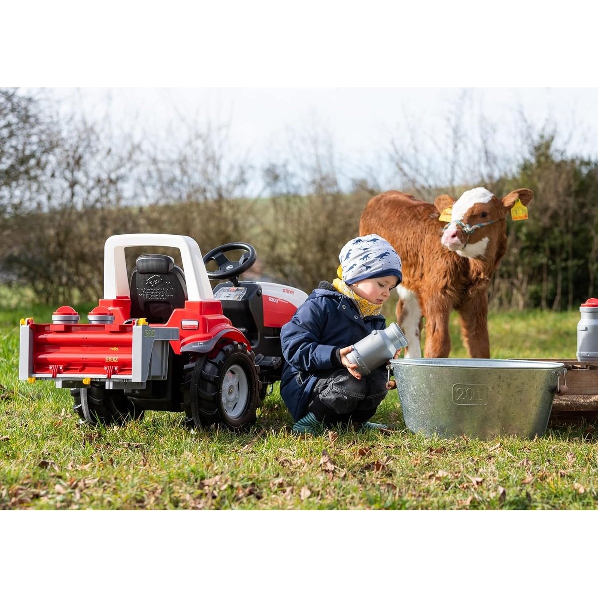 4 pots de lait - accessoire tracteur à pédales gris et rouge, ROLLY TOYS