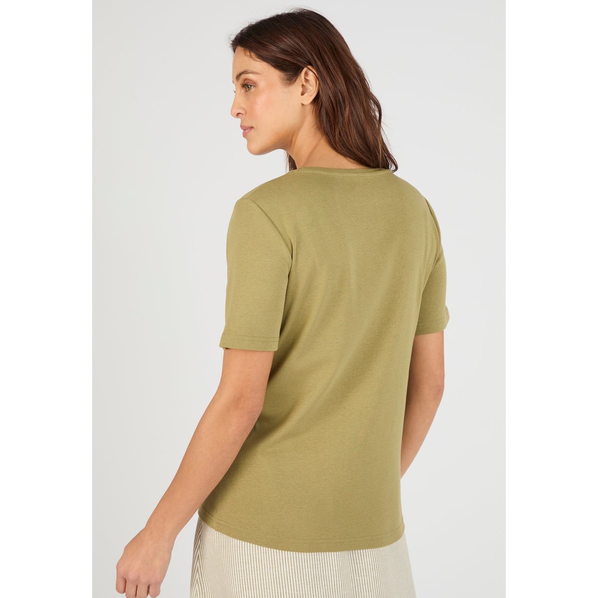 T-shirt brodé pur coton vert kaki grisé, DAMART