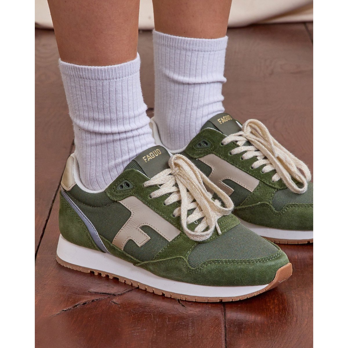 Running tissu suede ELM kaki et dorée, FAGUO