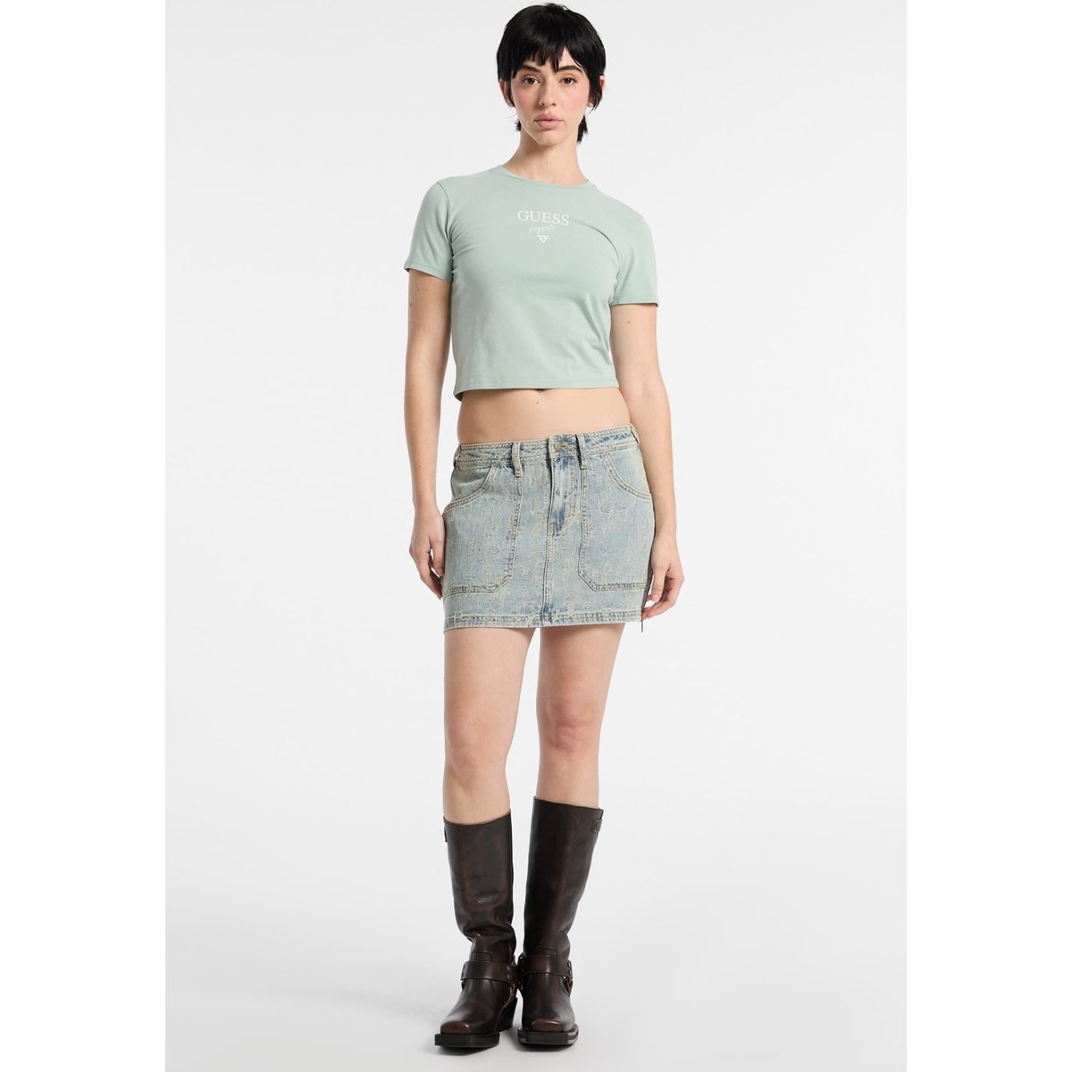 Mini-Jupe En Jean gris, GUESS