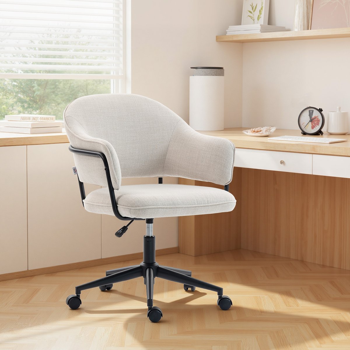 Chaise de bureau Lin (100% polyester) Blanc blanc crème, HOMCOM