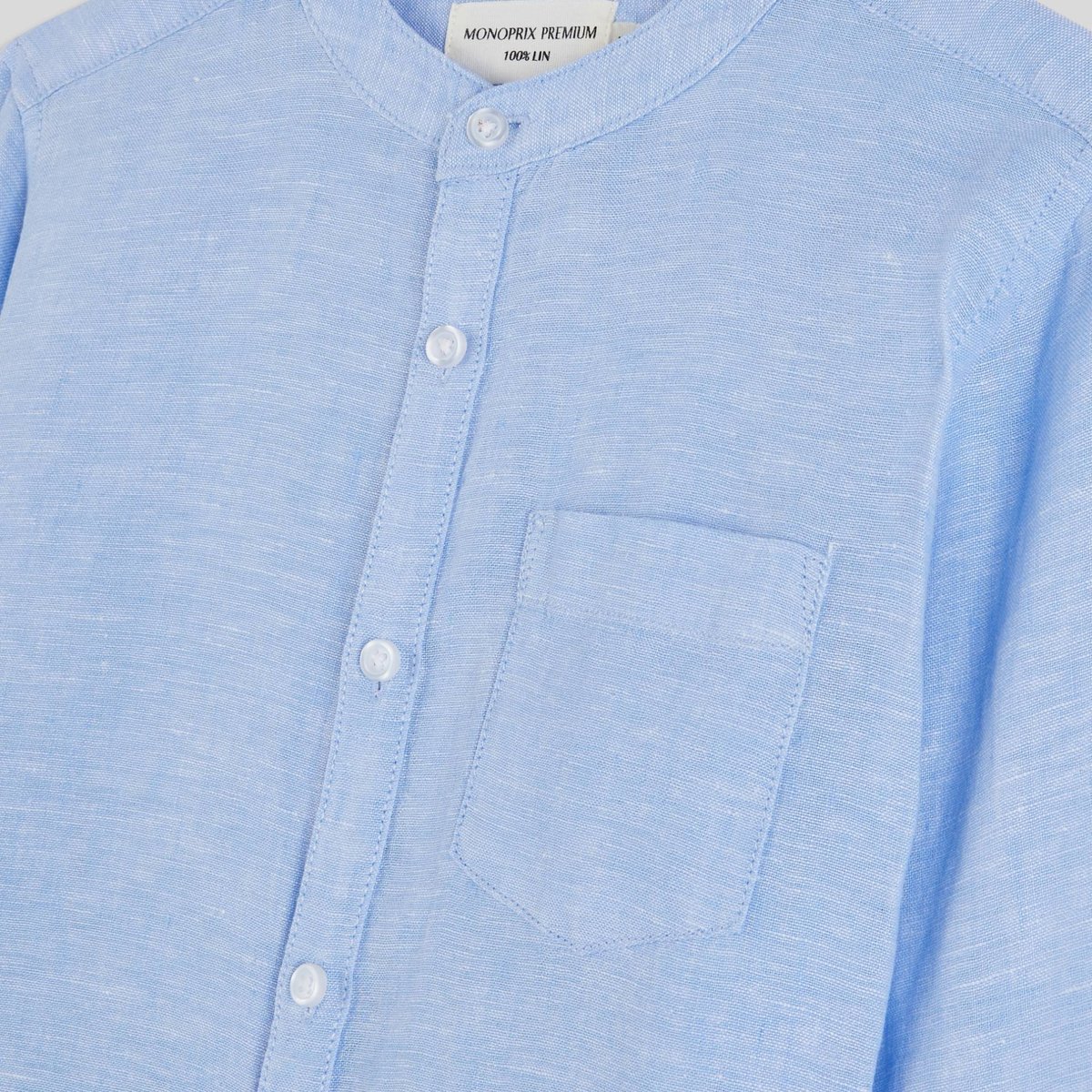 Chemise col mao unie en 100% lin celeste, MONOPRIX
