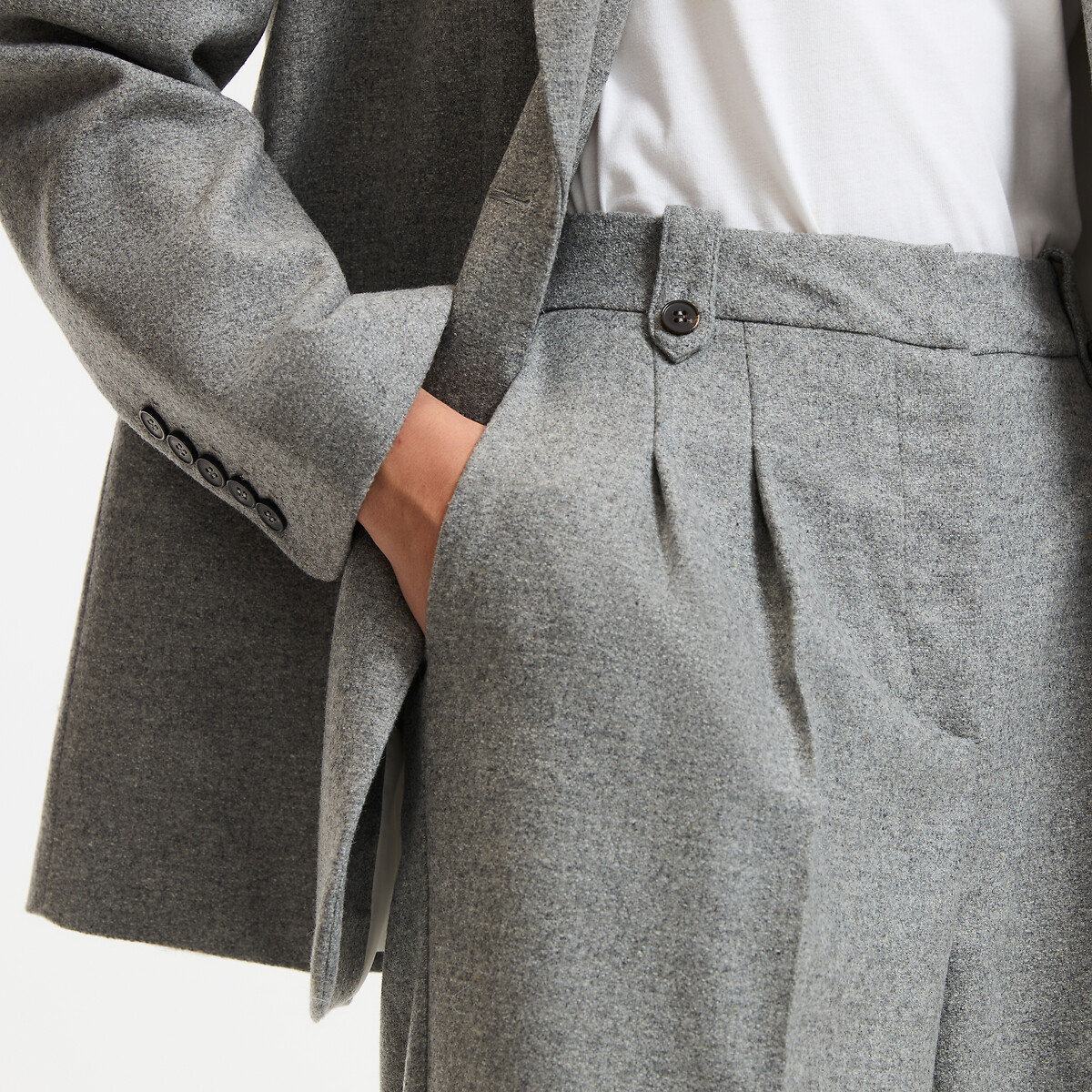 Signatures Siméo Pleated Wide Leg Trousers in Wool Blend light grey, LA REDOUTE COLLECTIONS