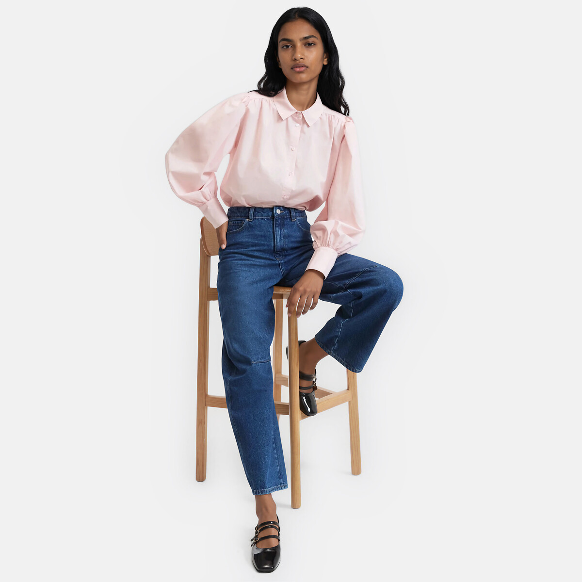 Camisa de manga larga abullonadas rosa pálido, LA REDOUTE COLLECTIONS