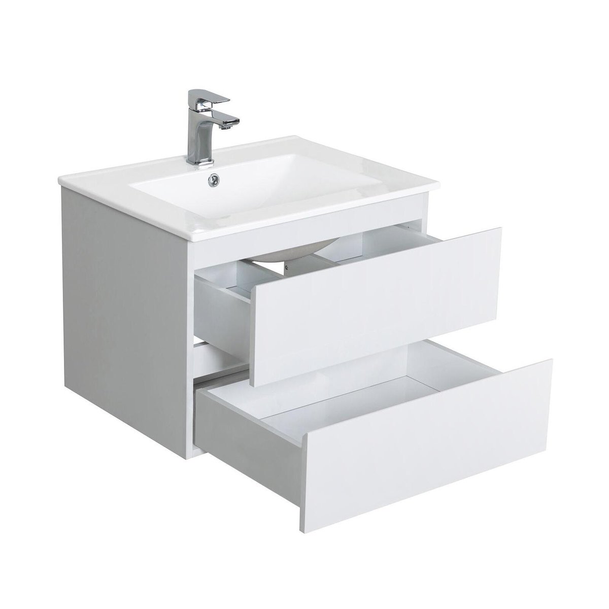 Ensemble simple vasque 60cm avec plan céramique et robinet chromé SORRENTO blanc brillant, MOB IN
