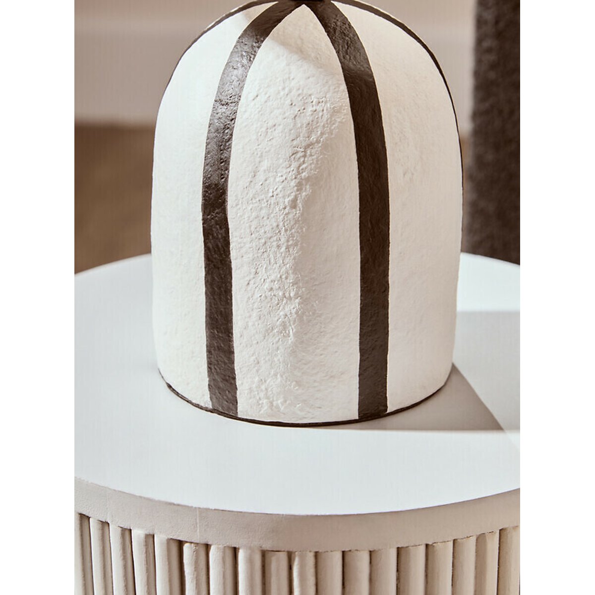 34cm Conway Striped Papier Mache Style Table Lamp white, ÉDITÉ
