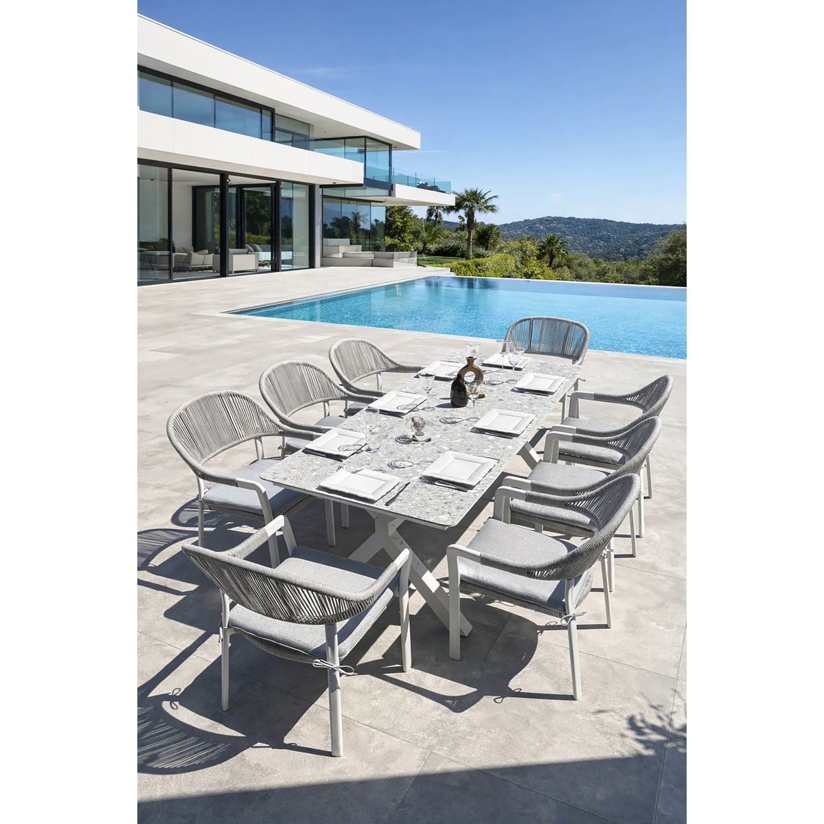 Ensemble repas de jardin 8 places ABELLA blanc, REMARQUABLE