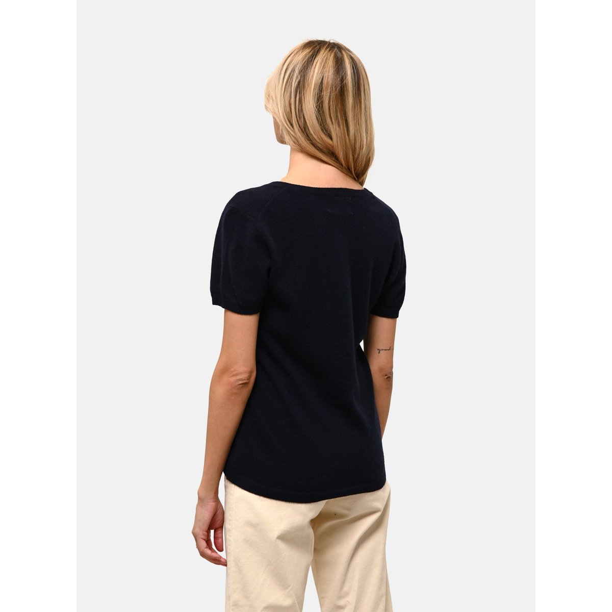 T-Shirt Col V Navy Glamis bleu foncé, JUST CASHMERE