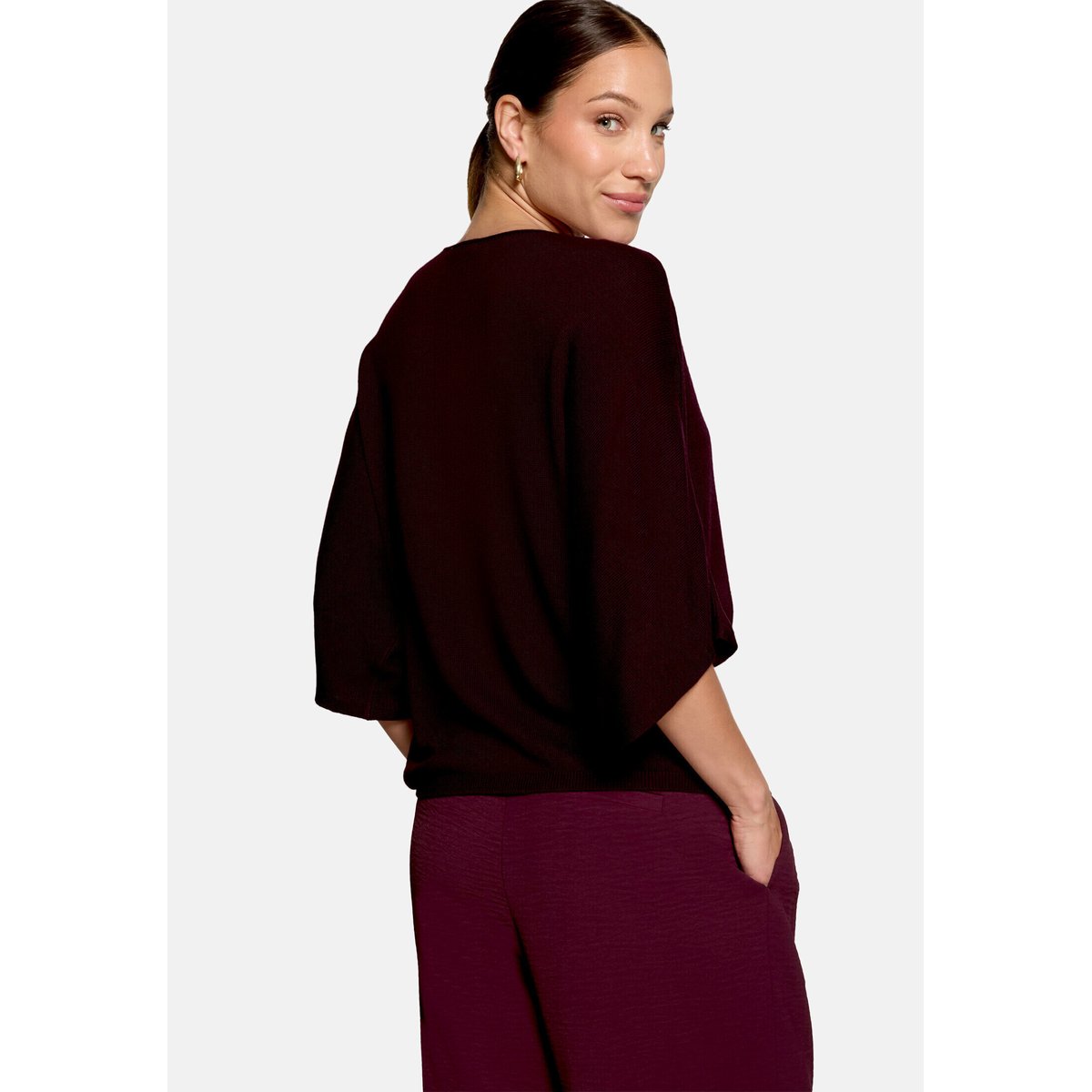 Pull-over en fine maille manches courtes dark aubergine, ZERO