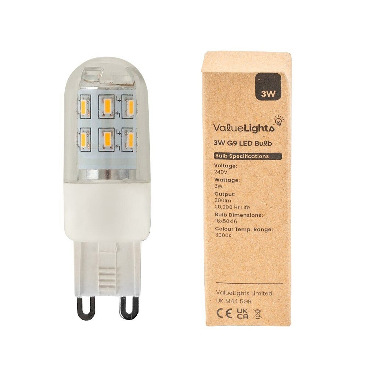 Set of 3 High Power 3W G9 LED Bulbs in Cool White transparent white, MINISUN