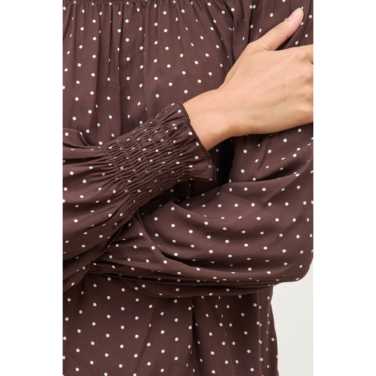 Blouse droite manches longues marron foncé, BONOBO
