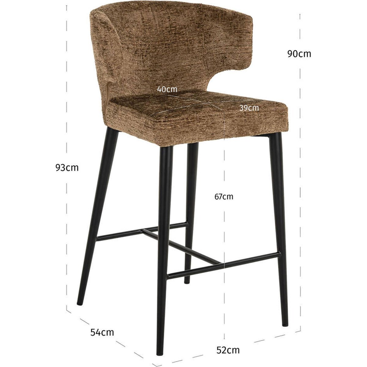 Tabouret de comptoir en tissu texturé brandy et noir, RECOLLECTION